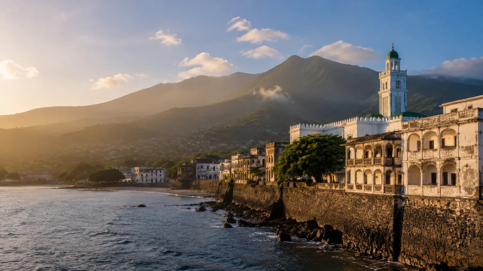 Cinematic TGPI country visual of Comoros, highlighting its landscape, culture and contemporary identity.