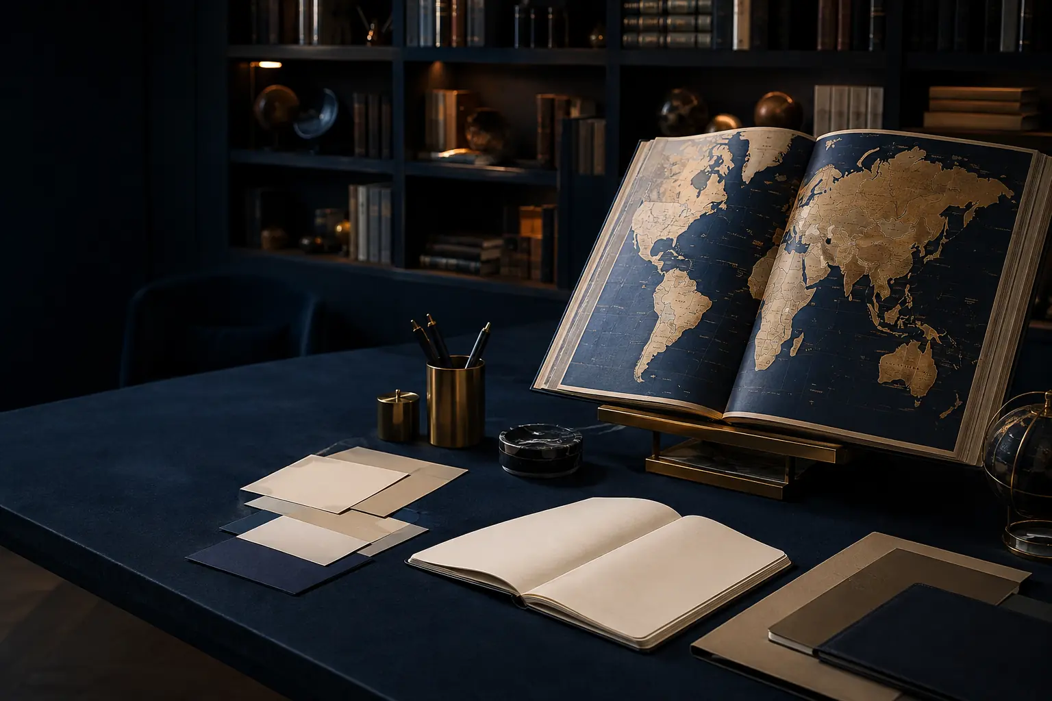 TGPI global learning atelier with a world atlas and practical preparation workspace